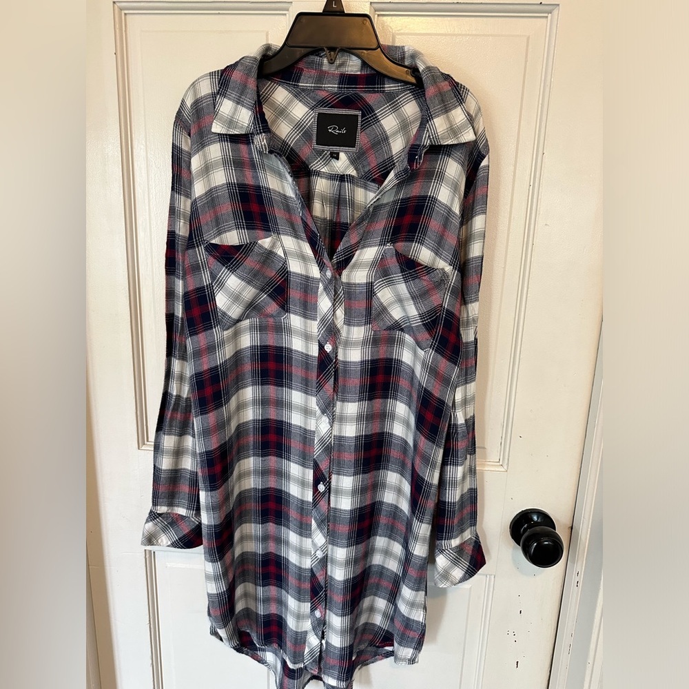 Rails Plaid Button Down Long Sleeve Shirt Dress Red White Black Size M
